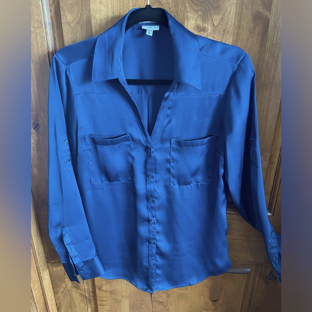 Peacock Blue Express Portofino Blouse M Slim